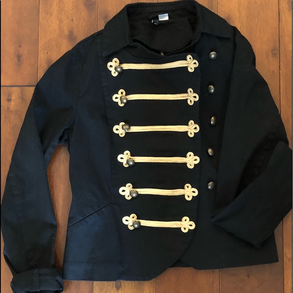 So unique! Black blazer with military trim